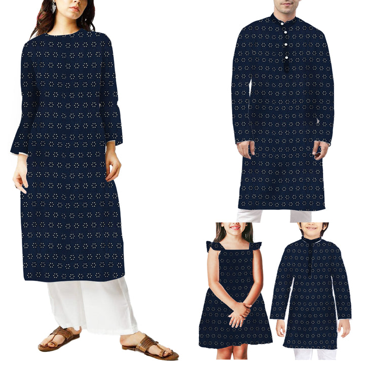 Navy Blue Embroidered Cotton Heavy Hakoba Fabric