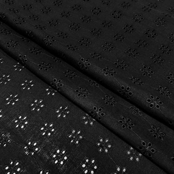 Black Shade Embroidered Cotton Heavy Hakoba Fabric