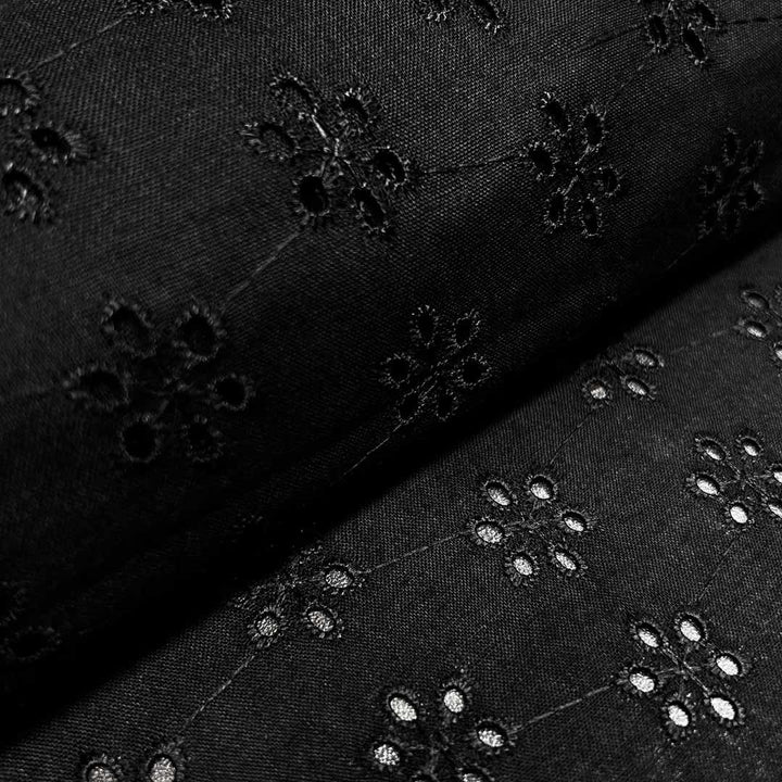 Black Shade Embroidered Cotton Heavy Hakoba Fabric