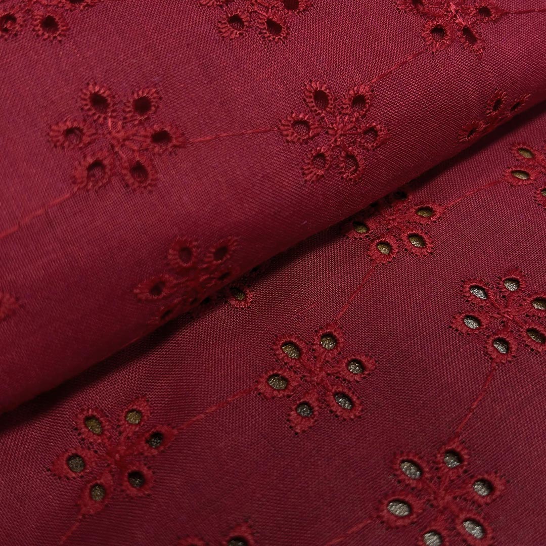 Red Shade Embroidered Cotton Heavy Hakoba Fabric