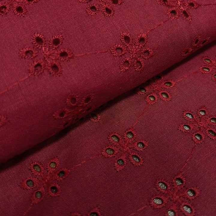 Red Shade Embroidered Cotton Heavy Hakoba Fabric