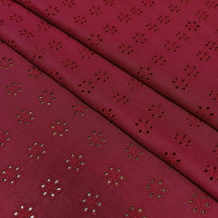 Red Shade Embroidered Cotton Heavy Hakoba Fabric