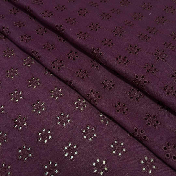 Wine Shade Embroidered Cotton Heavy Hakoba Fabric