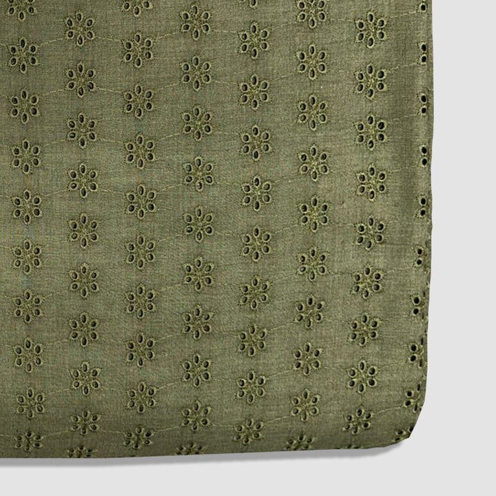 Olive Green Shade Embroidered Cotton Heavy Hakoba Fabric