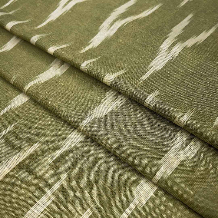 Olive Green Shade Ikkat Striped Unstitched Fabric