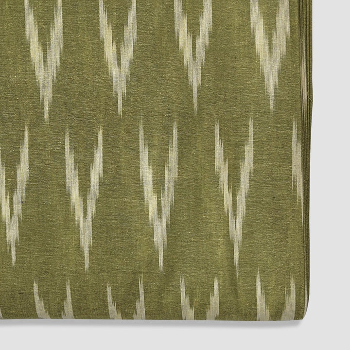 Olive Green Shade Ikkat Striped Unstitched Fabric