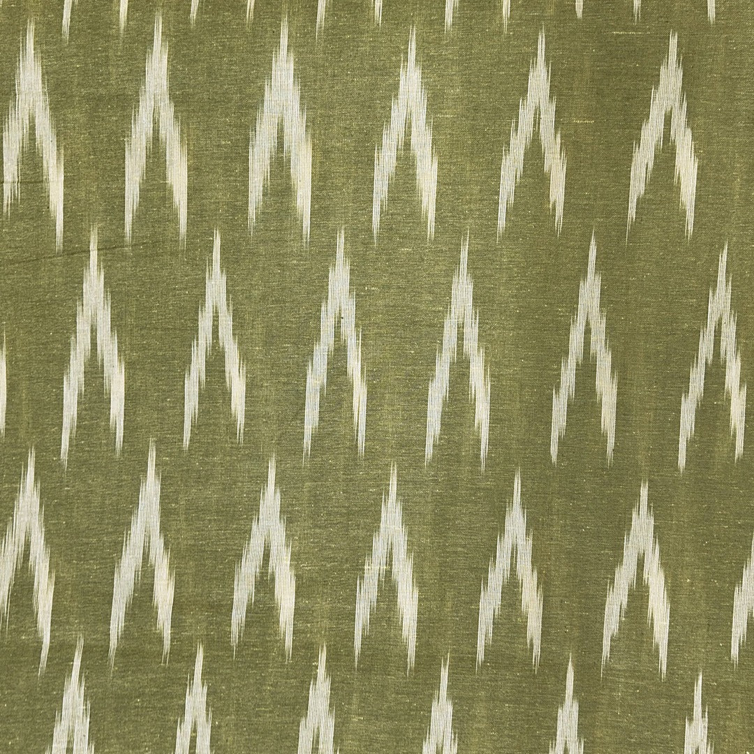 Olive Green Shade Ikkat Striped Unstitched Fabric