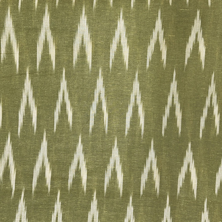 Olive Green Shade Ikkat Striped Unstitched Fabric