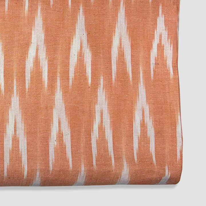 Coral Orange Shade Ikkat Striped Unstitched Fabric