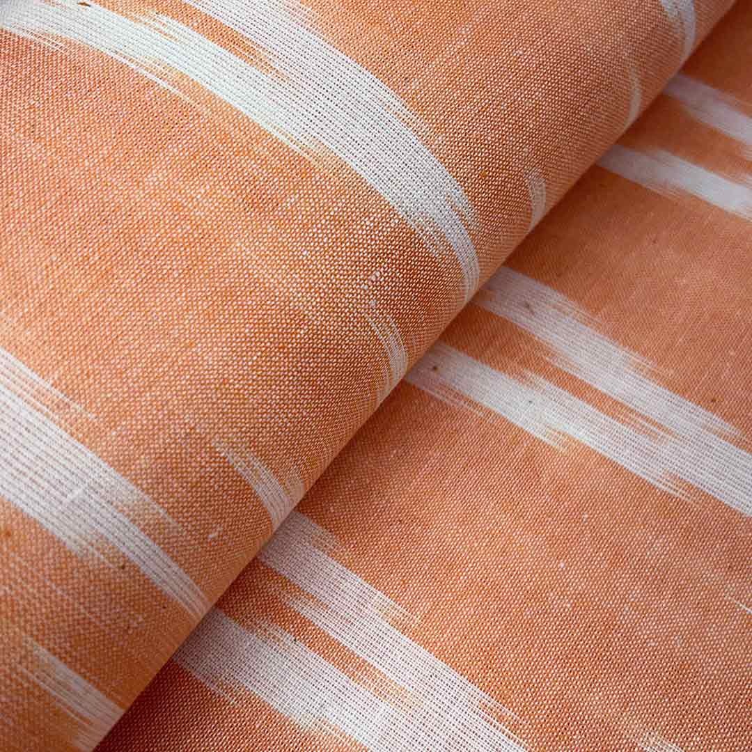 Coral Orange Shade Ikkat Striped Unstitched Fabric