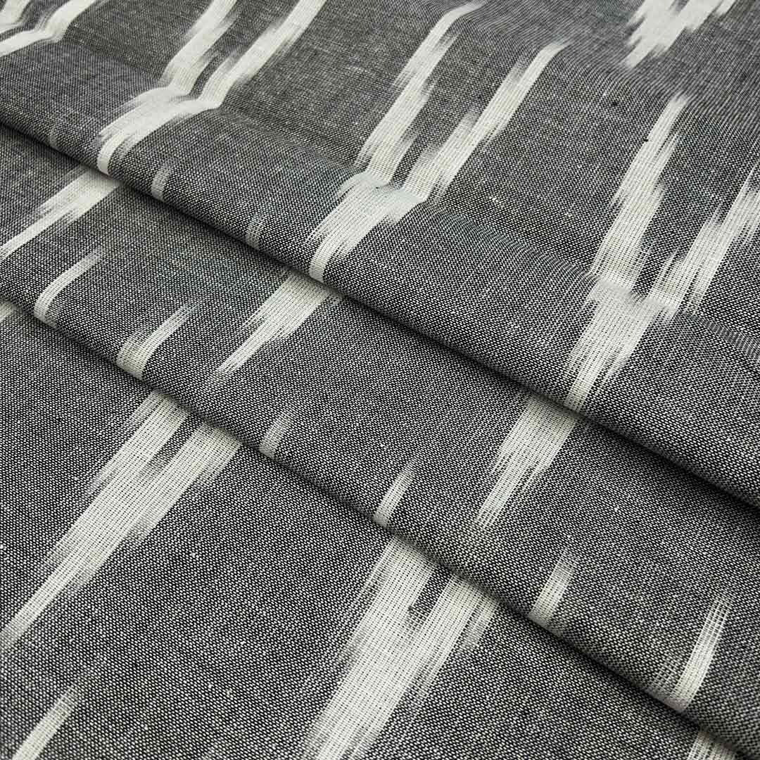 Dark Grey Shade Ikkat Striped Unstitched Fabric