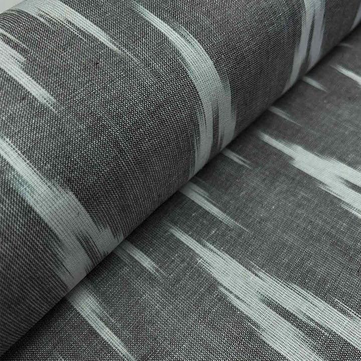 Dark Grey Shade Ikkat Striped Unstitched Fabric