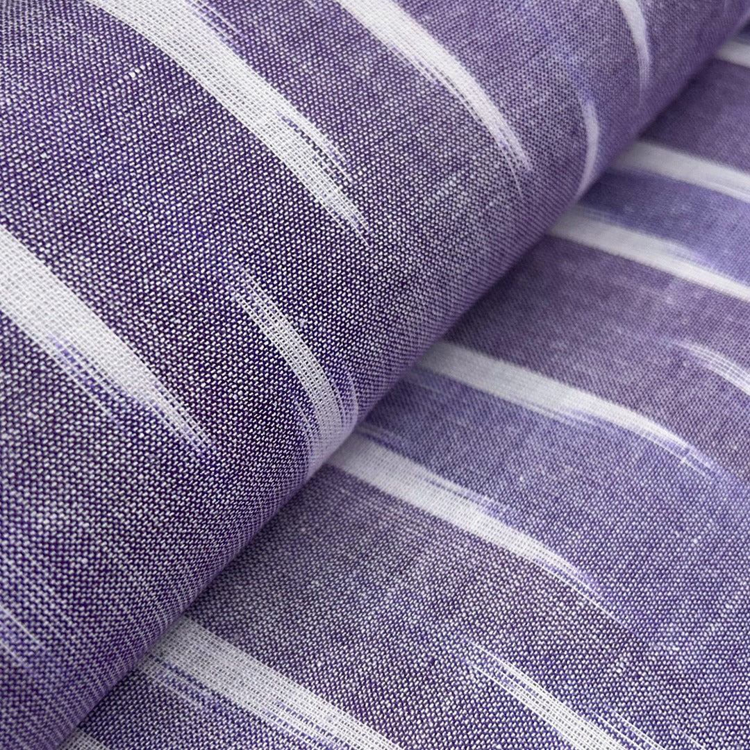 Dark Purple Shade Ikkat Striped Unstitched Fabric