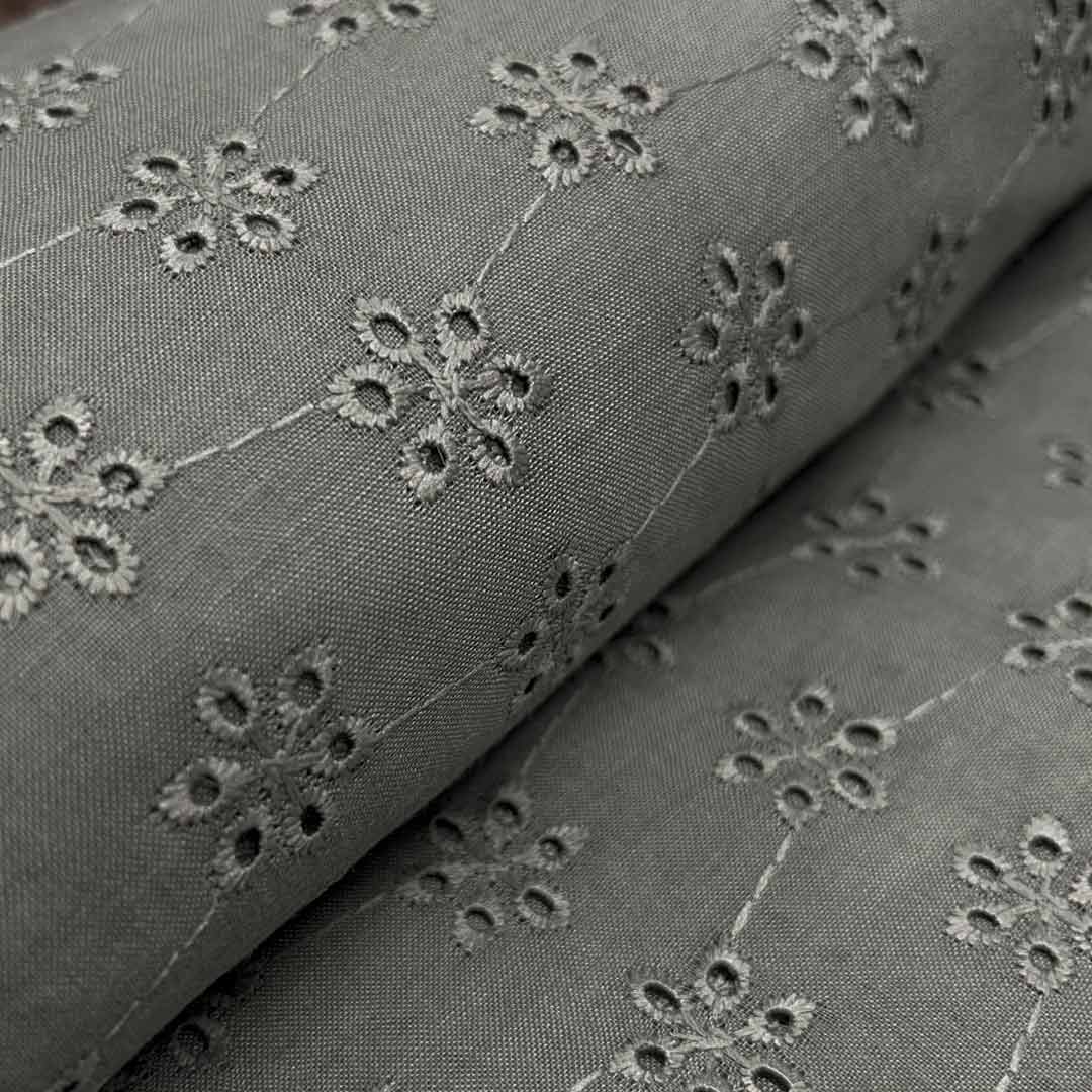 Grey Shade Embroidered Cotton Heavy Hakoba Fabric