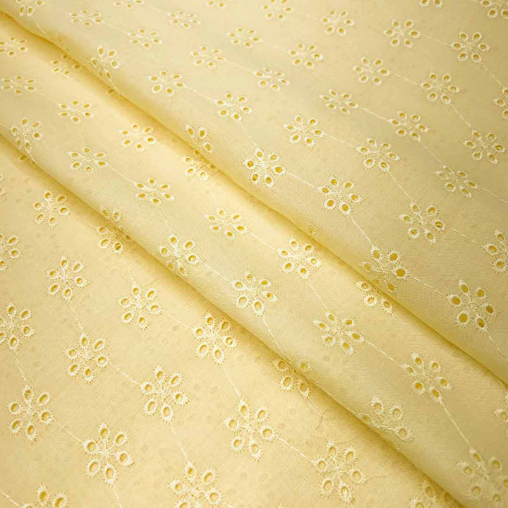 Lemon Yellow Shade Embroidered Cotton Heavy Hakoba Fabric