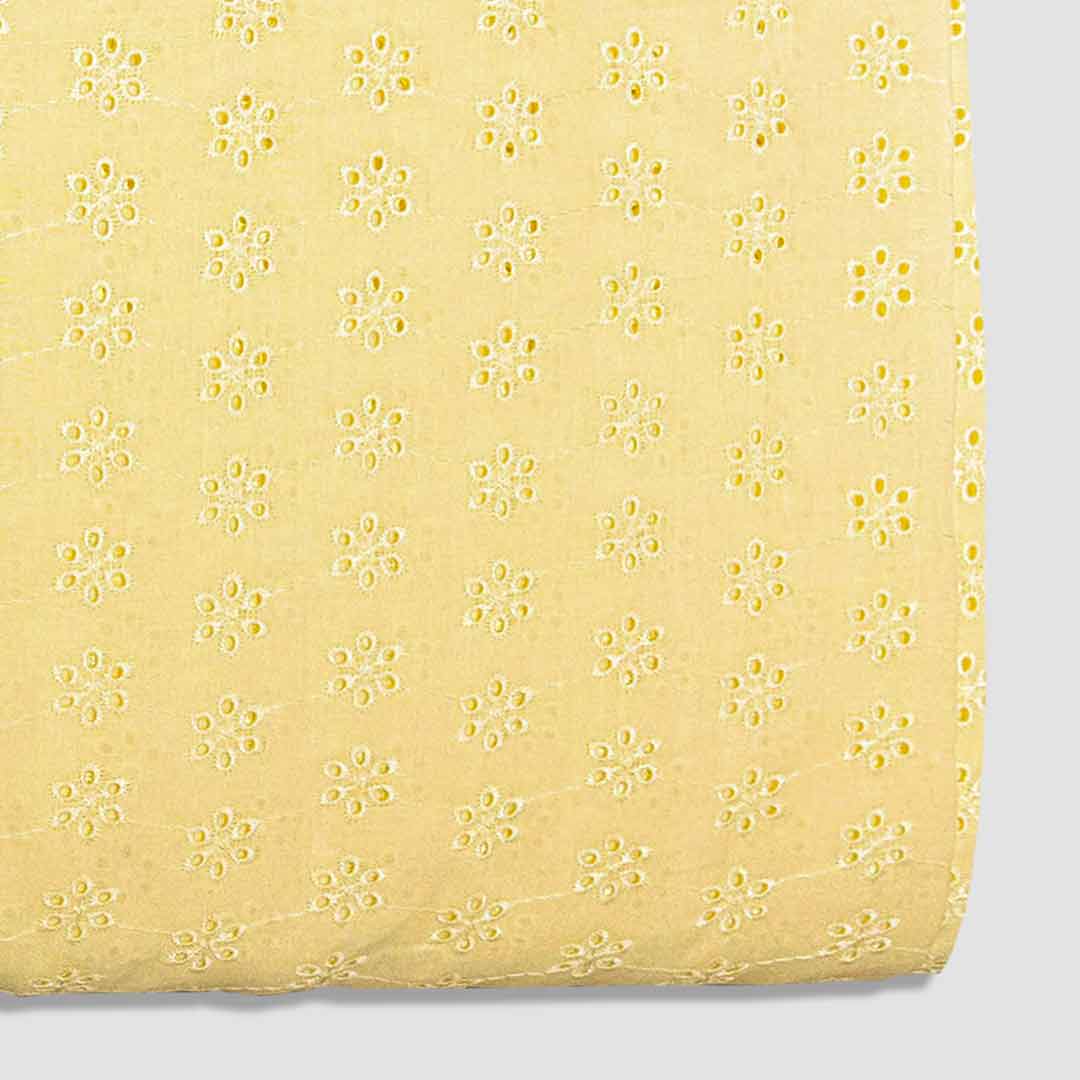 Lemon Yellow Shade Embroidered Cotton Heavy Hakoba Fabric