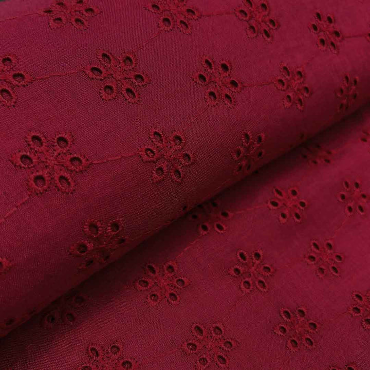 Maroon Shade Embroidered Cotton Heavy Hakoba Fabric