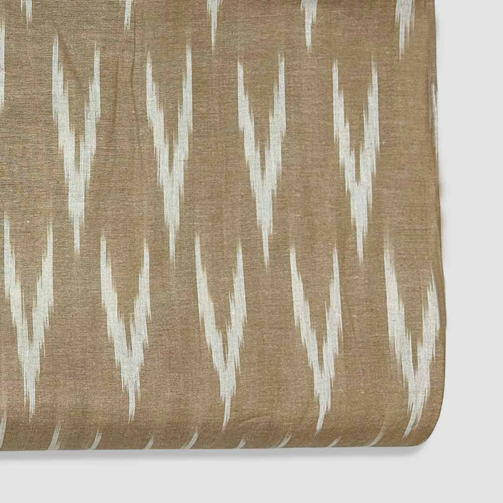 Light Brown Shade Ikkat Striped Unstitched Fabric