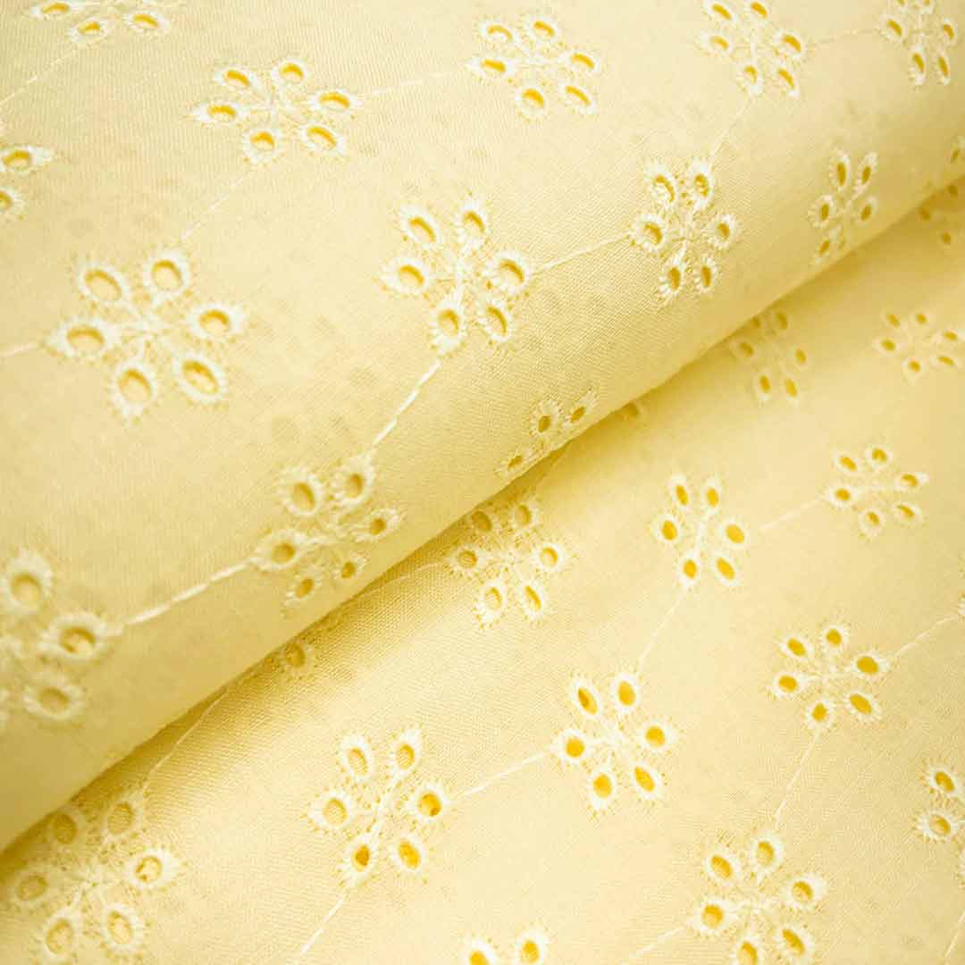 Light Yellow Shade Embroidered Cotton Heavy Hakoba Fabric