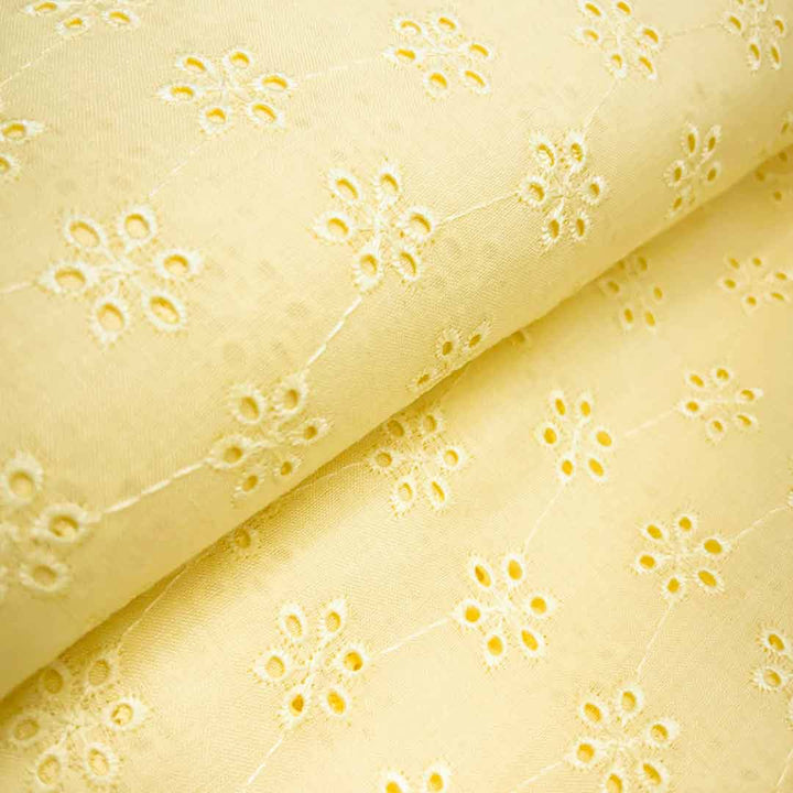 Lemon Yellow Shade Embroidered Cotton Heavy Hakoba Fabric