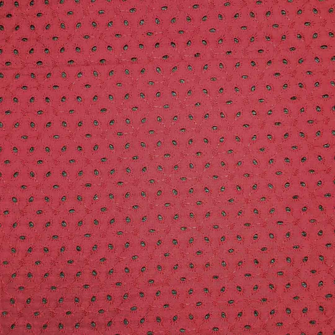 Maroon Colour Embroidered Cotton Hakoba Fabric