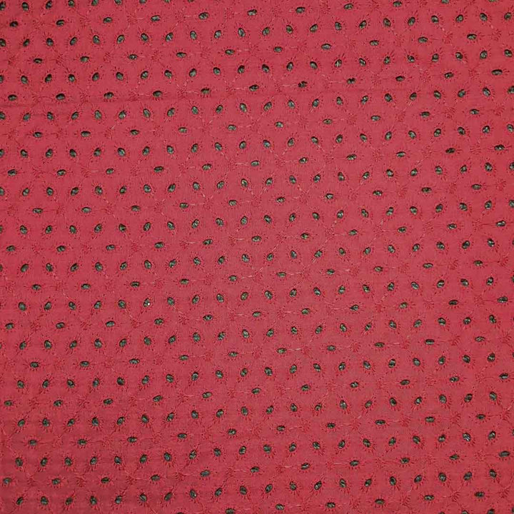 Maroon Colour Embroidered Cotton Hakoba Fabric