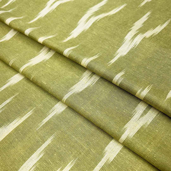 Green Shade Ikkat Striped Unstitched Fabric