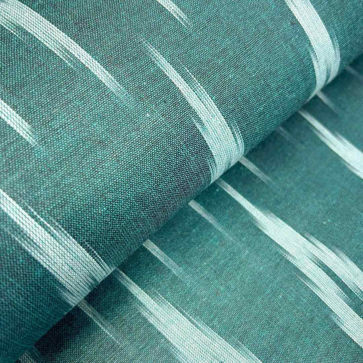 Cyan Shade Ikkat Striped Unstitched Fabric