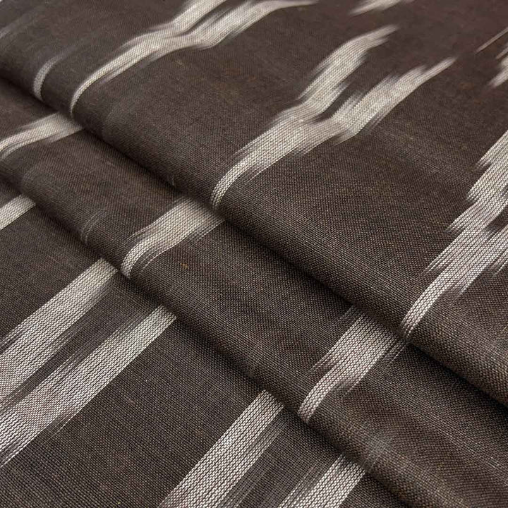 Dark Brown Shade Ikkat Striped Unstitched Fabric