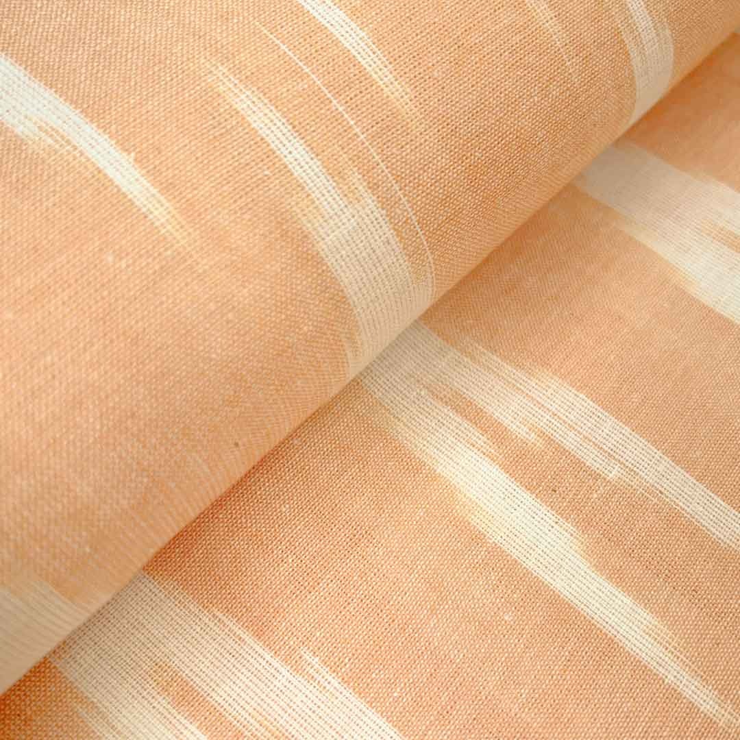 Peach Shade Ikkat Striped Unstitched Fabric