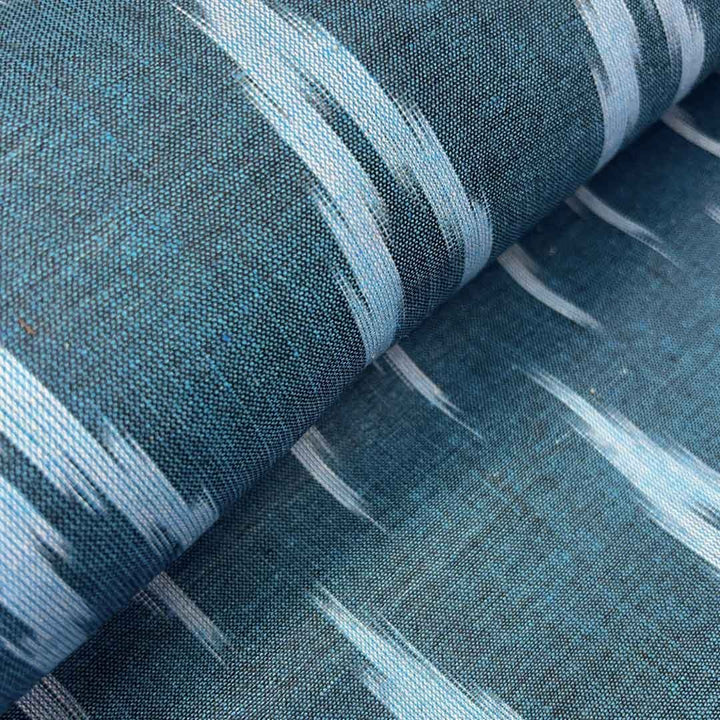 Yale Blue Shade Ikkat Striped Unstitched Fabric