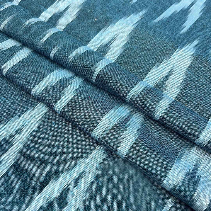 Yale Blue Shade Ikkat Striped Unstitched Fabric