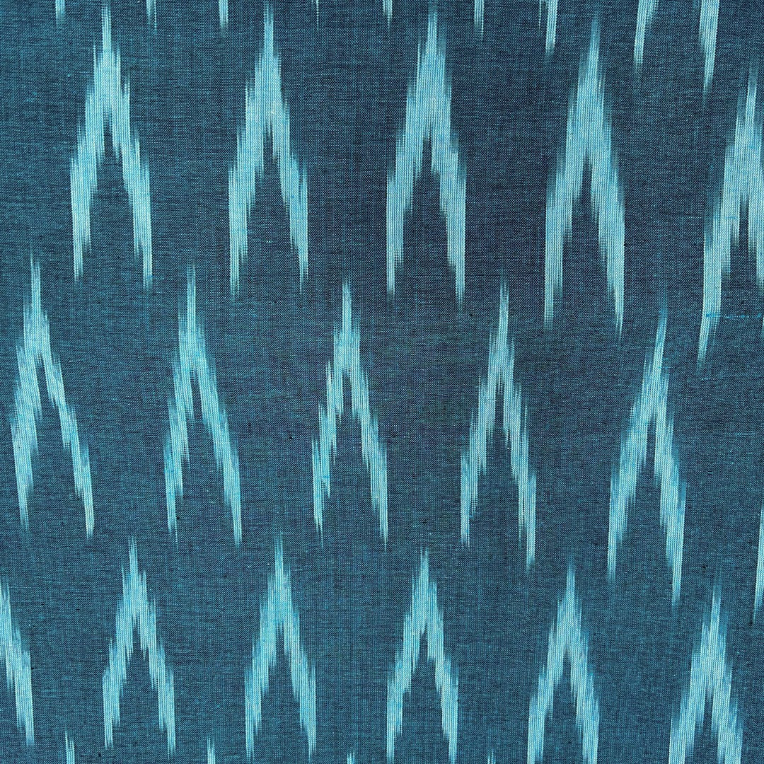 Yale Blue Shade Ikkat Striped Unstitched Fabric