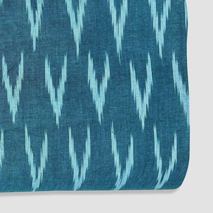 Yale Blue Shade Ikkat Striped Unstitched Fabric