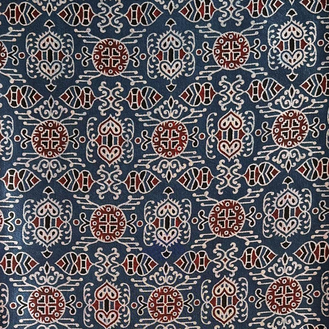 Blue Patola Printed Ajrakh Mashru Silk Fabric