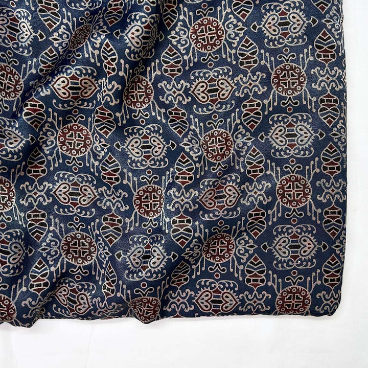 Blue Patola Printed Ajrakh Mashru Silk Fabric