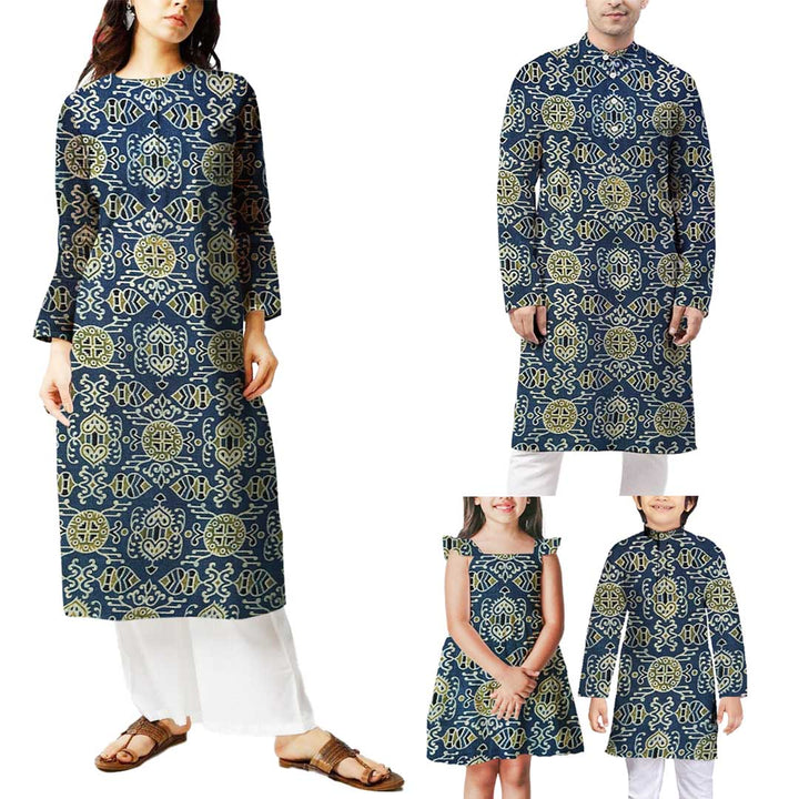 Traditional Navy Blue Ajrakh Print on Mashru Silk at Fabrics@StudioLCX