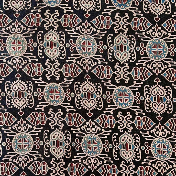 Black Patola Printed Ajrakh Mashru Silk Fabric