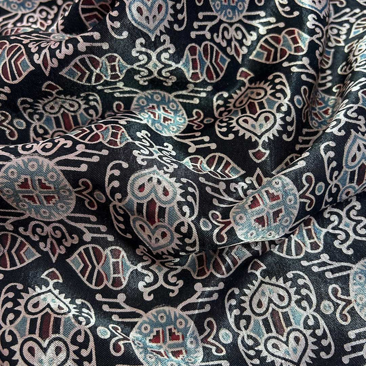 Black Patola Printed Ajrakh Mashru Silk Fabric