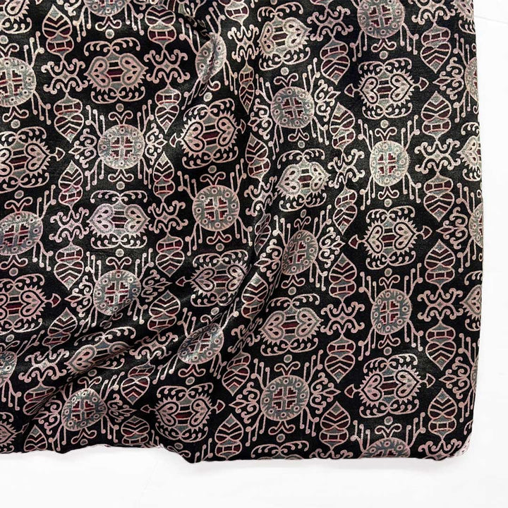 Black Patola Printed Ajrakh Mashru Silk Fabric