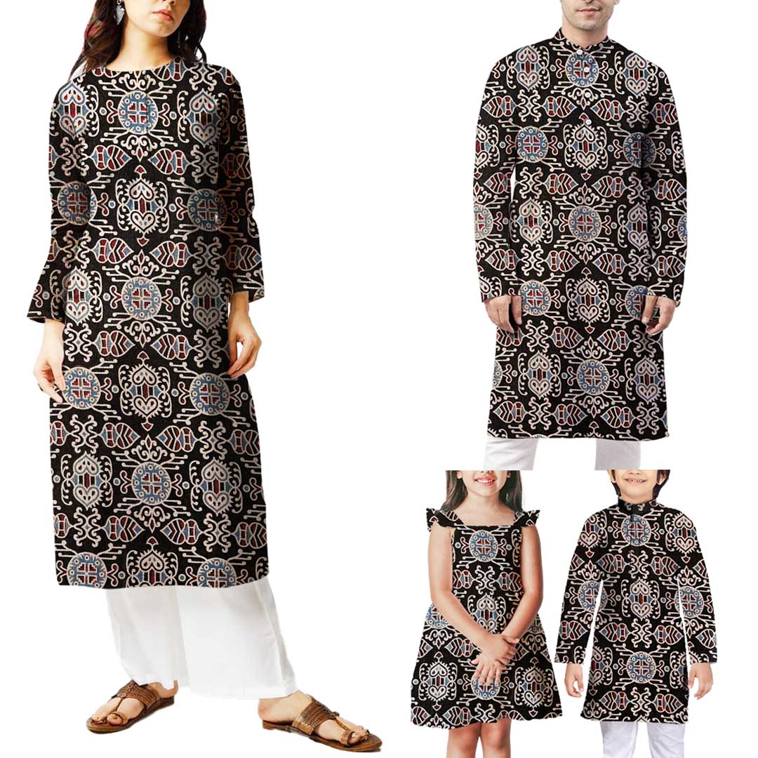 Black Patola Printed Ajrakh Mashru Silk Fabric