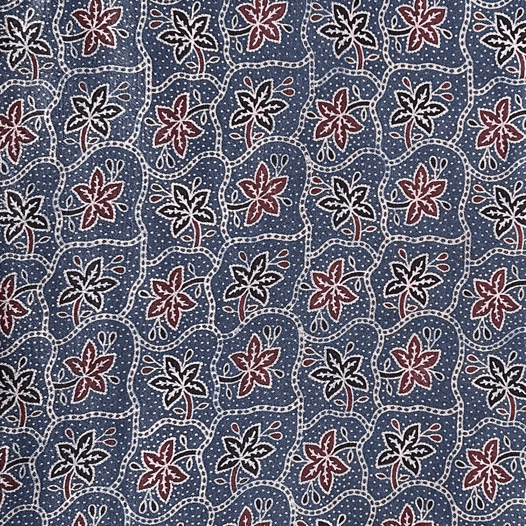 Artisan ocean blue Mashru silk fabric with traditional Ajrakh floral prints, perfect for exclusive fashion pieces at Fabrics @StudioLCX.