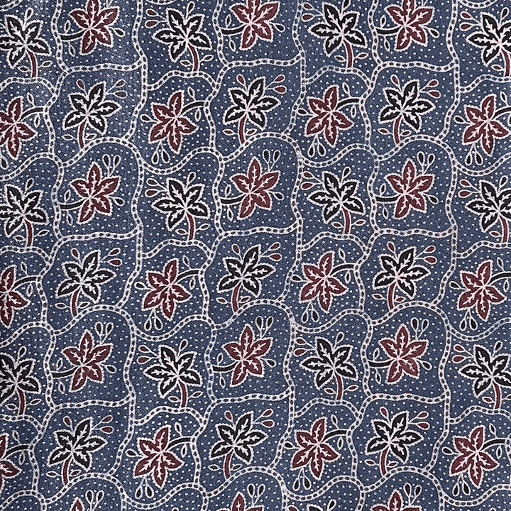 Artisan ocean blue Mashru silk fabric with traditional Ajrakh floral prints, perfect for exclusive fashion pieces at Fabrics @StudioLCX.