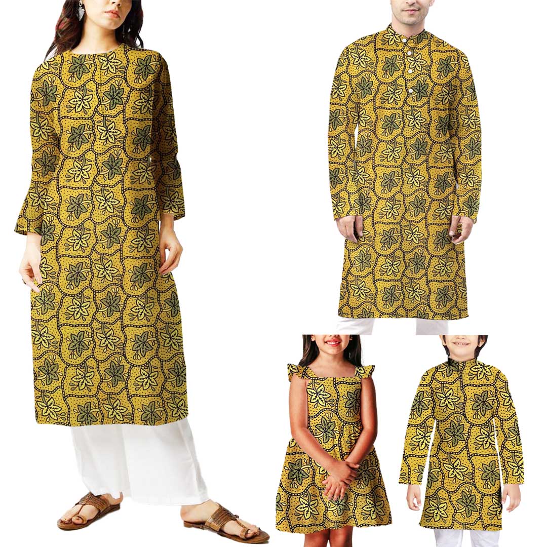 Golden With Black Floral Printed Ajrakh Mashru Silk Fabric