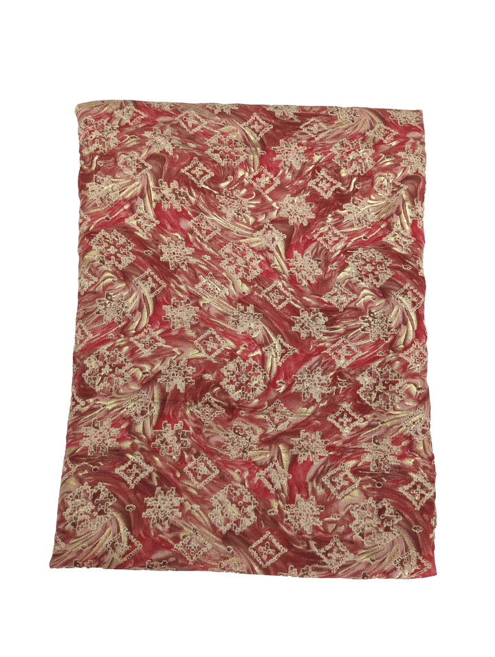 Pink & Golden Floral Printed Muslin Fabric