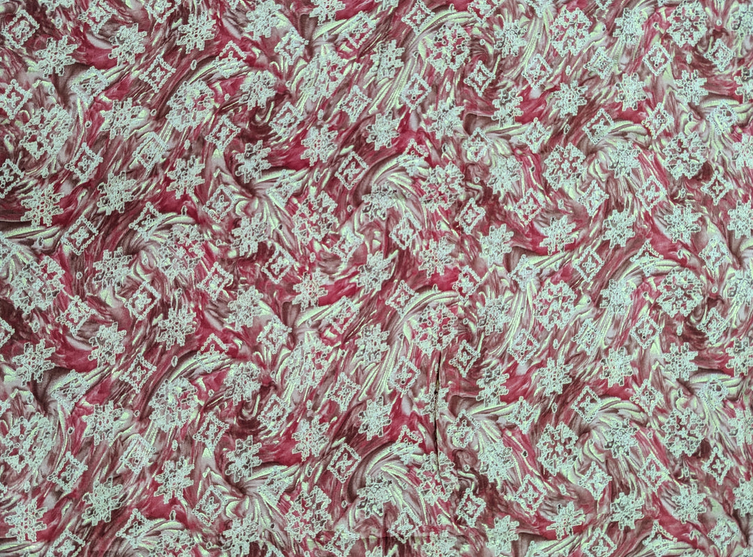 Pink & Golden Floral Printed Muslin Fabric