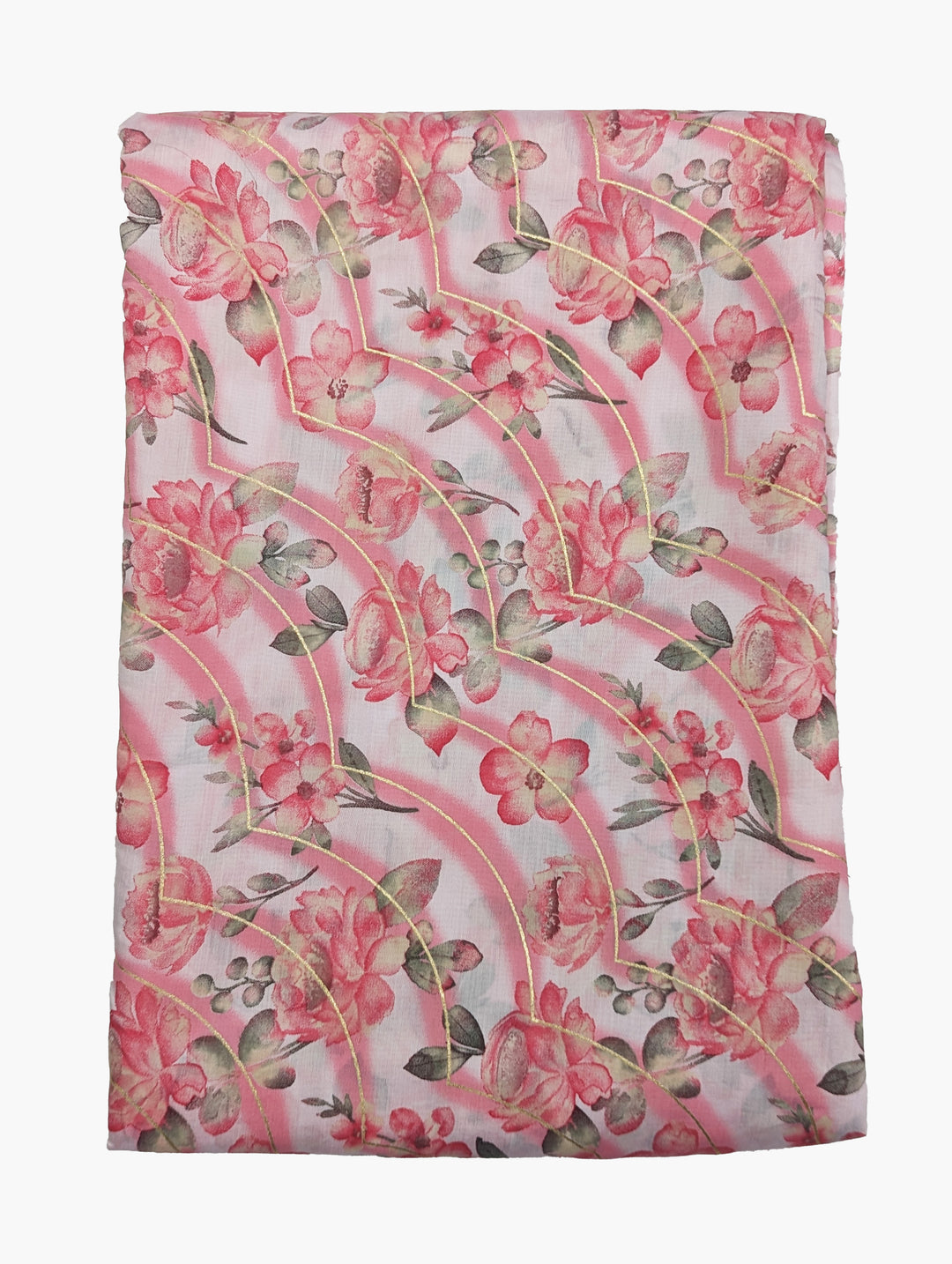 Pink With White Florals Printed Muslin Fabric