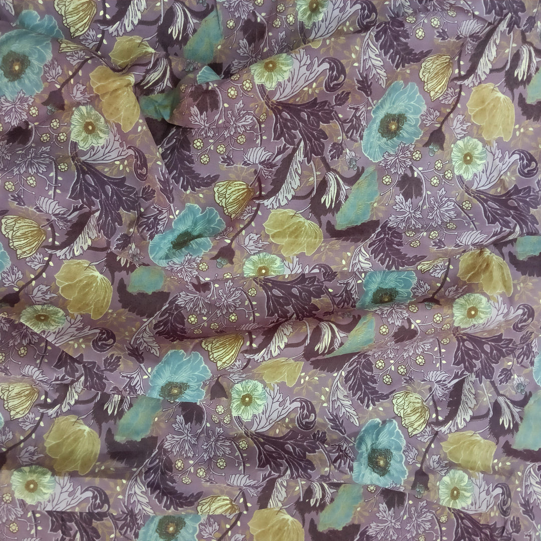 Captivating multi-shade floral print on muslin fabric, perfect for creating elegant and airy garments.