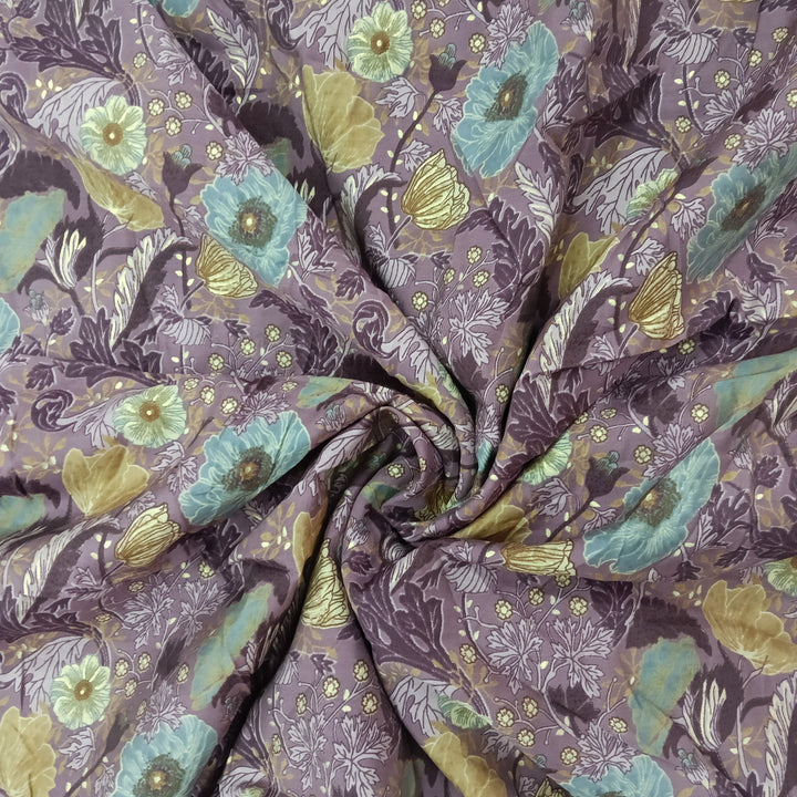 Captivating multi-shade floral print on muslin fabric, perfect for creating elegant and airy garments.