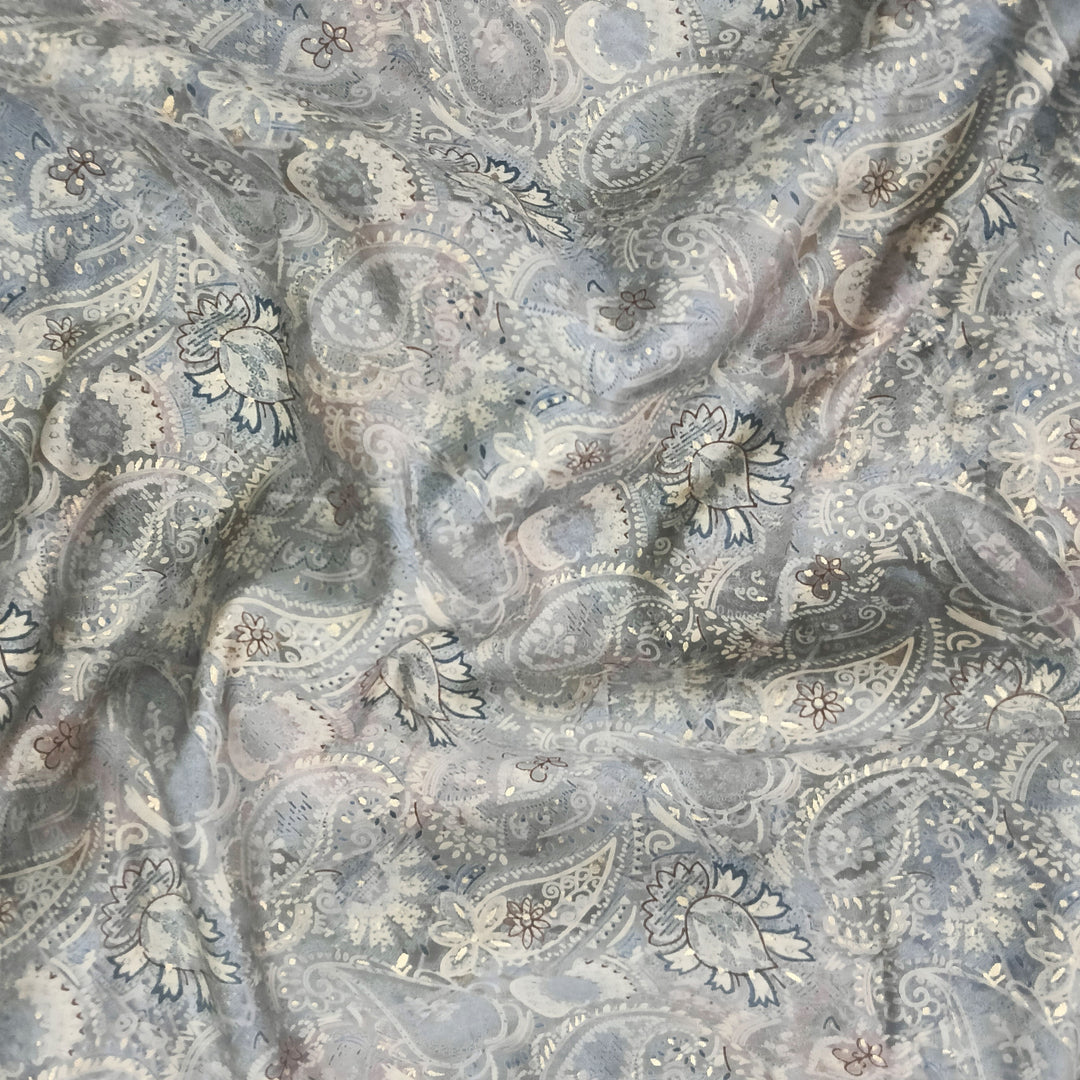 Grey Paisleys Printed Muslin Print Fabric